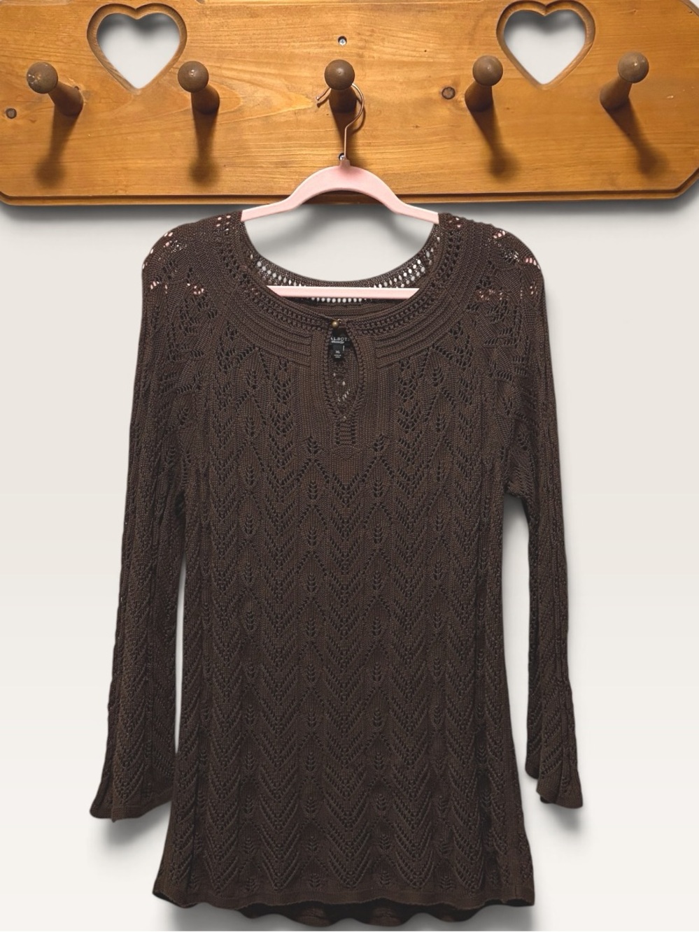 Talbots Brown 100% Cotton Openwork Crochet Knit Tunic XL